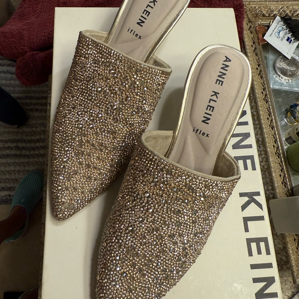 Anne Klein Sparkling Tan Mules